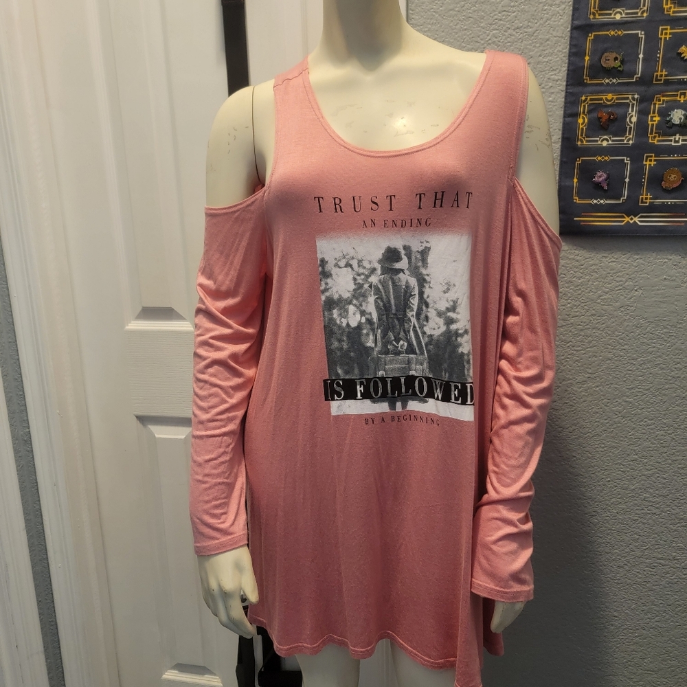 Venus Cold Shoulder Long Sleeve Graphic Trust That An Ending Is Followed XL